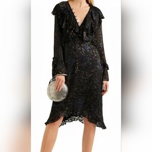 IRO Ruffled Navy/burgundy Dress Size 34/US 2